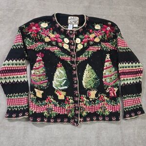 Vtg Heirloom Collectibles Christmas Sweater Cardigan Holiday Grannycore Novelty